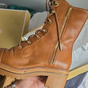 KORS Michael Kors Brown Leather Combat Boots